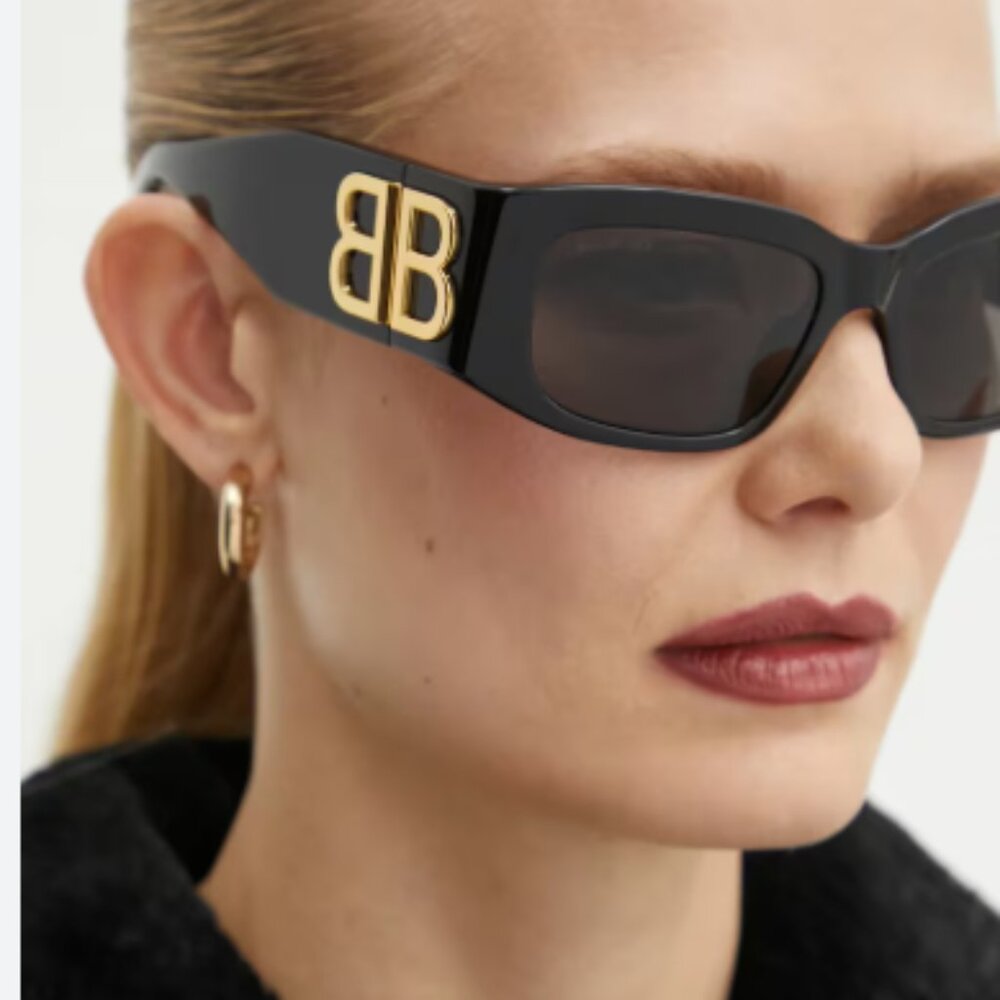 NEW BALENCIAGA BB0360S 005 SUNGLASSES UNISEX BLACK RECTANGULAR BALENCIAGA